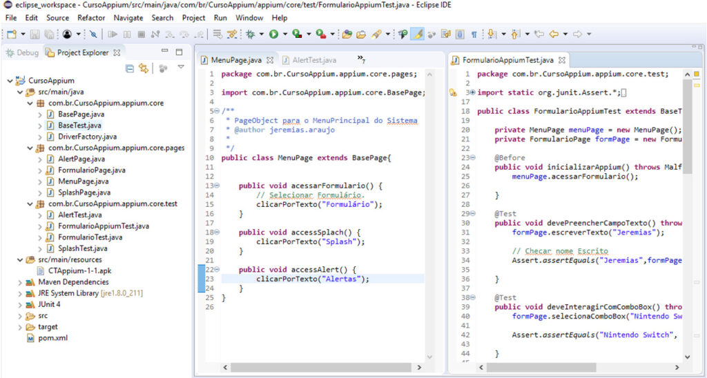 Estrutura de projeto no Eclipse em Java com Selecion + Appium + PageObject
