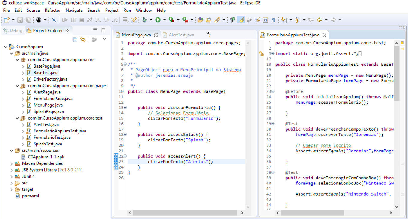 Estrutura de projeto no Eclipse em Java com Selecion + Appium + PageObject 