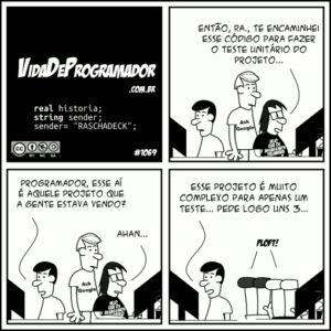 Tirinha do Vida de Programador sobre Testes Unitários