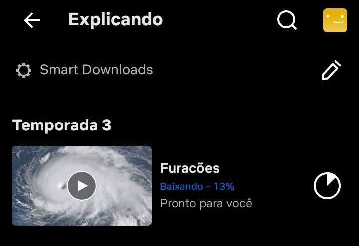 Página de download de filmes da Netflix, com barra mostrando a porcentagem de filme que já foi baixada.