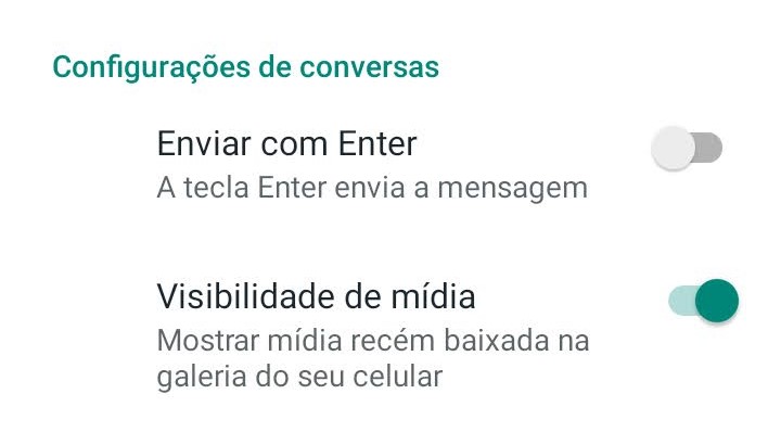 Print do WhatsApp, da tela que permite habilitar e desabilitar funções.